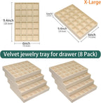 24 Grid Stackable Jewelry Organizer Tray Velvet Jewelry Drawer Inserts Earring Organizer for Women Jewelry Display Box Case for Earring Rings Stud Necklaces (Set of 8, Beige