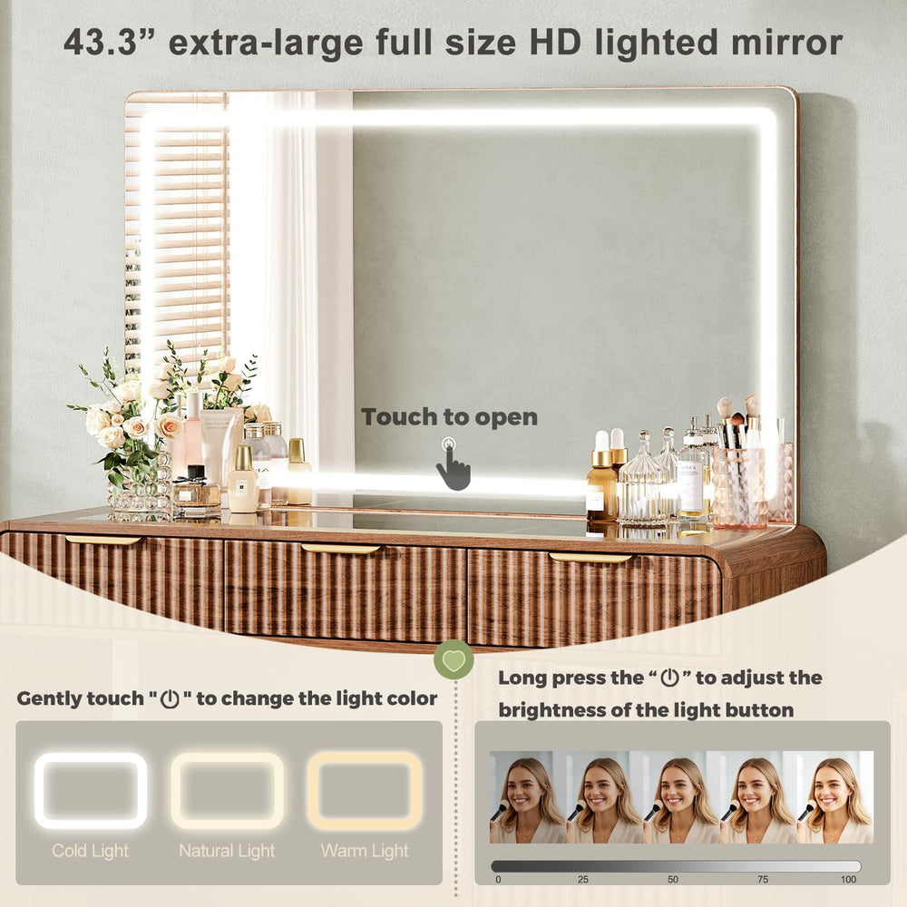 47“Makeup Vanity Desk with 44.8" Mirror and Lights, Vanity Desk with 7 D...