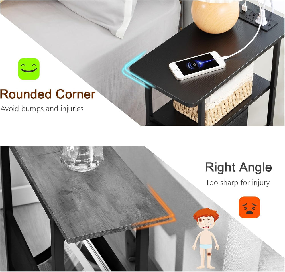 LOAKEKEL Narrow End Table Living Room with Charging Station, Skinny Side Tabl...