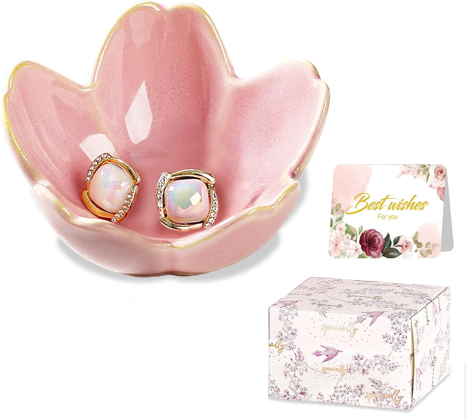 Jewelry Dish Birthday Christmas Gifts For Women Ceramic Ring Holder Jewelry Tray Vanity Organizer Pink Room Decor Aesthetic Dorm Bathroom Decor Decorative Trinket Dish for Rings Earrings Necklaces