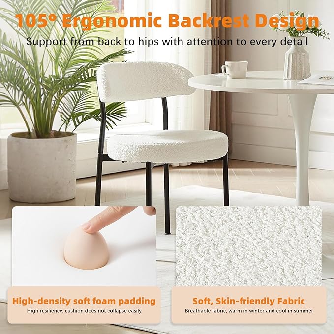 SoarFlash Kitchen Table and Chairs for 2, 31.5" Dining Table Set for 2 with Boucle Upholstered Chairs, 3 Piece Round Kitchen Table Set, Dining Room Table Set for Small Space, Apartment, Beige/White