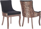 Dining Chairs Set of 2, Kitchen & Dining Room Chairs, Leopord Fabric Upholstered Dinning Chairs, Sillas De Comedor, Nailhead Trim, Wood Legs (Leopord, 2 Pcs)
