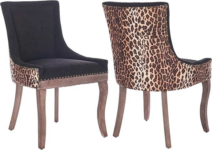 Dining Chairs Set of 2, Kitchen & Dining Room Chairs, Leopord Fabric Upholstered Dinning Chairs, Sillas De Comedor, Nailhead Trim, Wood Legs (Leopord, 2 Pcs)
