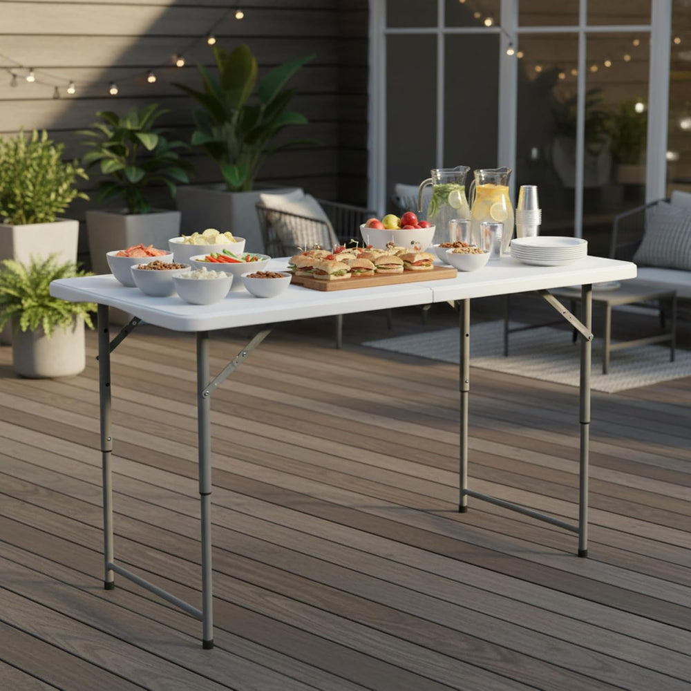 FurnitureR Adjustable Folding Table 4FT, Plastic Utility Table with 3 Height ...