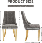 Dining Chairs Set of 2，Modern Channel Tufted Upholstered Dining Chairs with Golden Stainless Steel Legs, Comfortable Chenille Fabric Kitchen Chairs for Dining Room (Grey, 2pc)