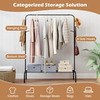 Giantex Clothes Rack for Hanging, 50" Wide Freestanding Garment Rack with Hanging Rod, 8 Hooks & Storage Shelf, Heavy-duty Metal Clothing Racks Wardrobe Organizer for Bedroom, Entryway, Laundry