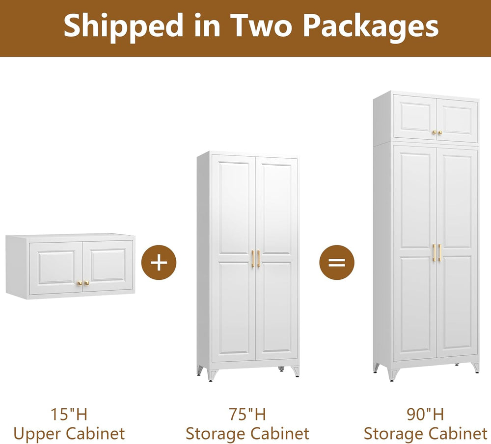 Polup 90" Pantry Cabinet, Tall Metal Storage Cabinet with Doors and Shelves