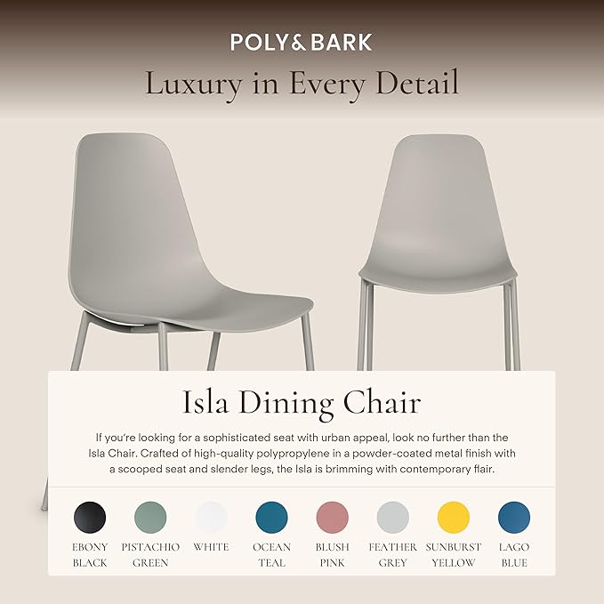 Poly & BARK Isla Modern Kitchen Chairs Set of 4 - Plastic Dining Chair with Metal Legs - Quick Assembly Simple Cafe Chairs Plastic for Indoor or Outdoor - Feather Grey