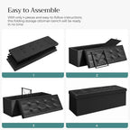 SONGMICS MAZIE Collection - 43 Inches Storage Ottoman Bench with Flipping Lid, Storage Chest with Iron Frame Support, Load 660 lb, for Living Room, Bedroom, Synthetic Leather, Black ULSF75BK