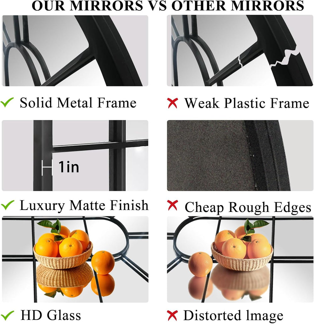 HQiJun Black Arched Window Mirror, Farmhouse Decorative Wall Mirrors for Livi...