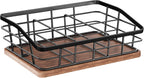 Tea Bag Organizer, Tea Bag Holder Storage with 6 Slots Iron Wire Basket with Wooden Base, Tea Bar Accessories for Countertop Cabinet Drawer, Tea Station for Coffee Capsules Creamer Sweetener Sugar