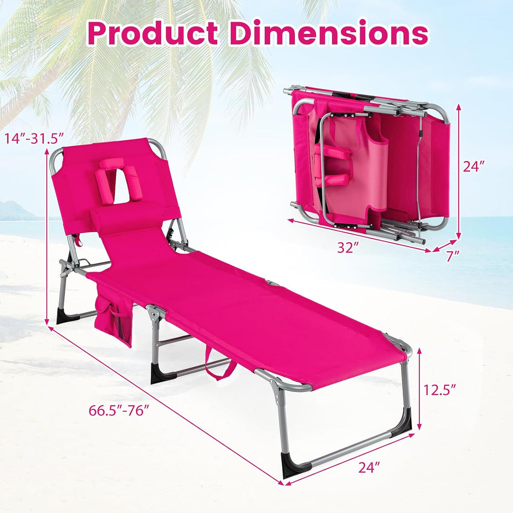 Giantex Face Down Tanning Chair, Folding Beach Lounge Chair w/ 4-Position Adj...