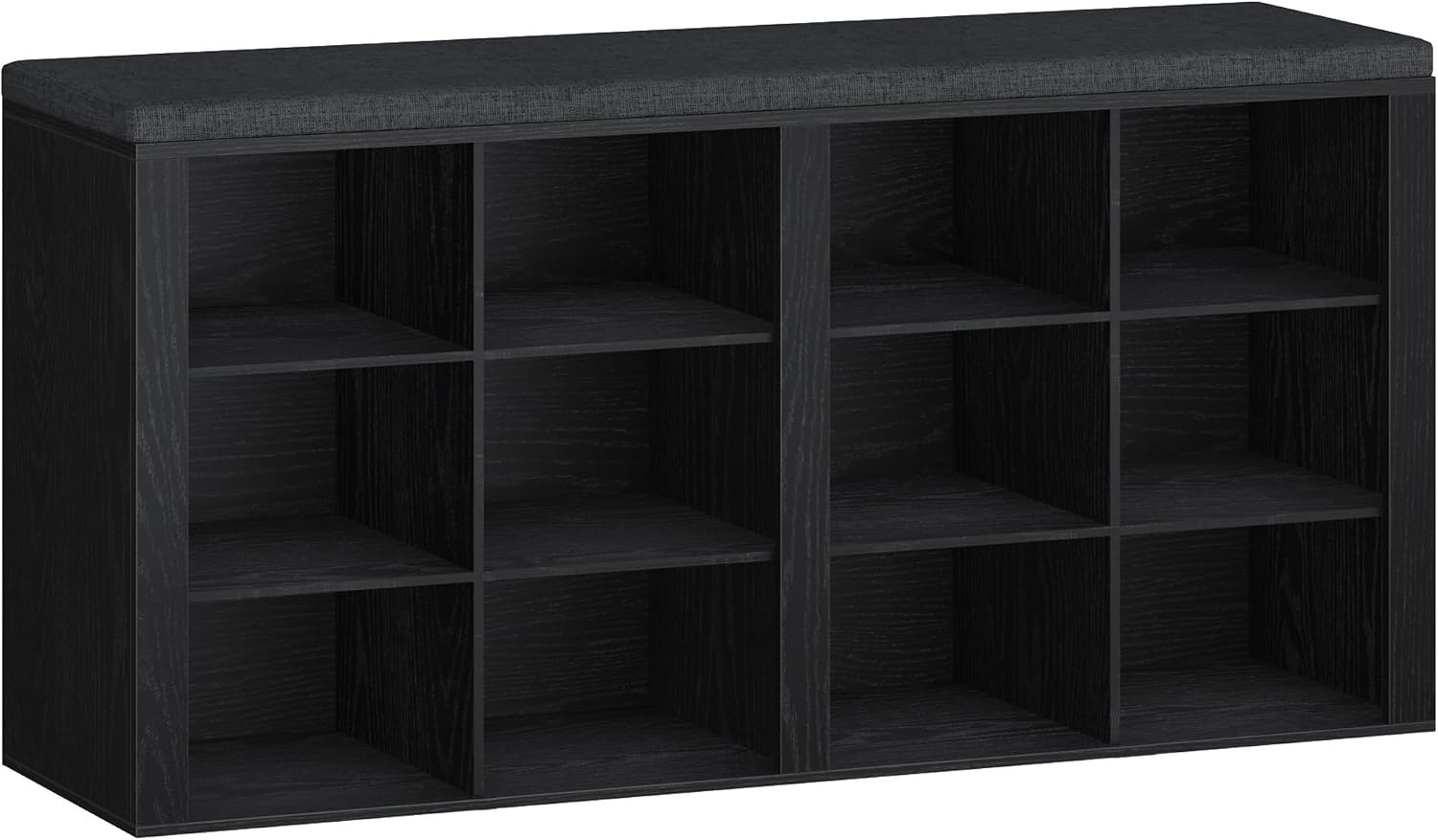 Hzuaneri Shoe Storage Bench with Cushion, Entryway 12-Cubby Shoe Rack | multifunction shoe organizer cabinet with adjustable shelves for hallway, bedroom, living room, Black SB19004GY