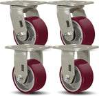 SY America 4" X 2" Casters Wheels,Heavy Duty Casters Set of 4，Polyurethane on Aluminum Wheels,2 Rigid 2 Swivel Casters,3200 LBS Load Capacity