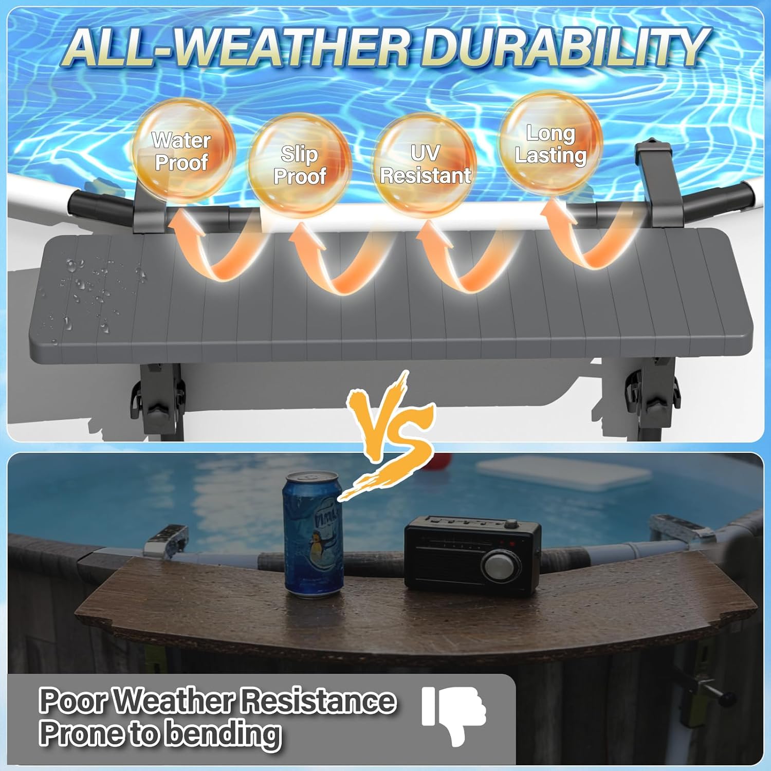 BoYata Pool Bar for Above Ground Pools, 49.4×9.6" Extra Large Poolside Bar | Large & Stable Table, Holds Up To 110 Lbs, Durable Above Ground Pool Accessories, For Round & Oval Frame Swimming Pools
