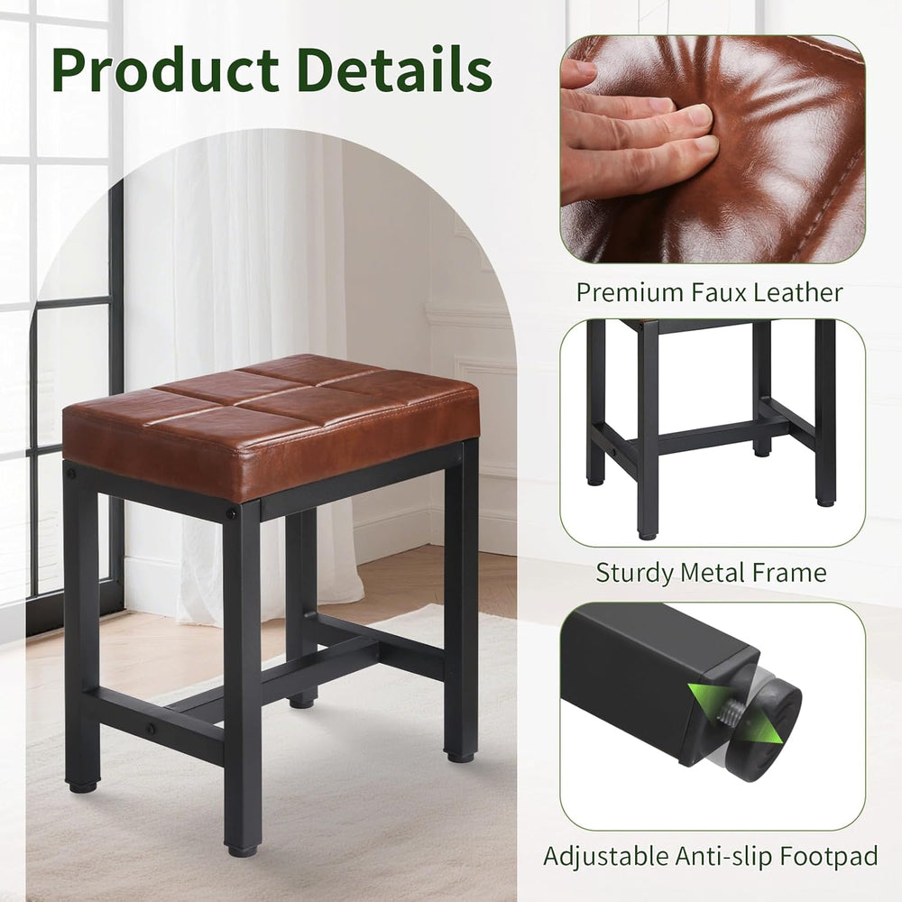 Vanity Stool, Vanity Chair for Makeup Room, Square Faux Leather Small Ottoman...