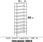 14" Deep x 30" Wide x 86" Height Wire Shelving Kit | 10-Tier | NSF Commercial Storage Rack Unit