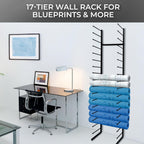 Wall Mount Blueprint Holder Storage Organizer - 34 Slot Blueprint Storage Rack - Blue Print Storage Organizer for Poster Storage, Construction Paper Storage, Map Storage (17 Tiers)