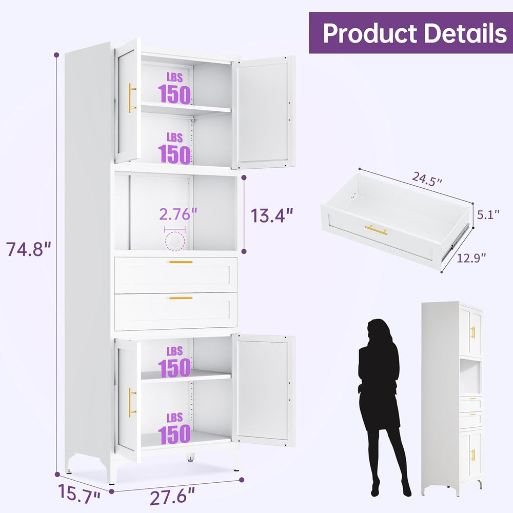 75" Tall Food Kitchen Pantry Cabinet,Tall Bathroom Storage Cabinet with ...