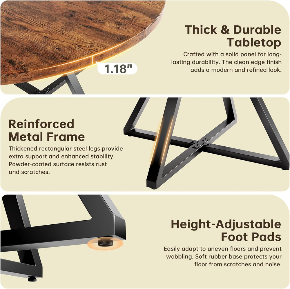 Concho 55" Round Kitchen Table for 4-6, Circle Dining Dinner Table with ...