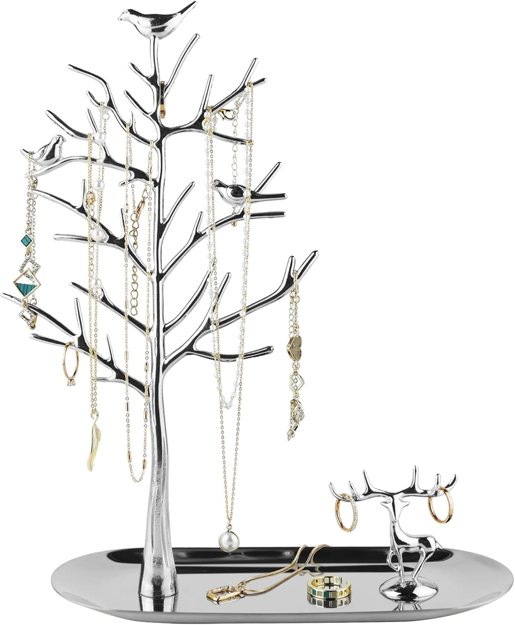 MORE&LESS Tree and Deer Jewelry Rack,for Ring Earrings Necklace Bracelet,Suitable for living rooms, bathrooms,offices,etc.