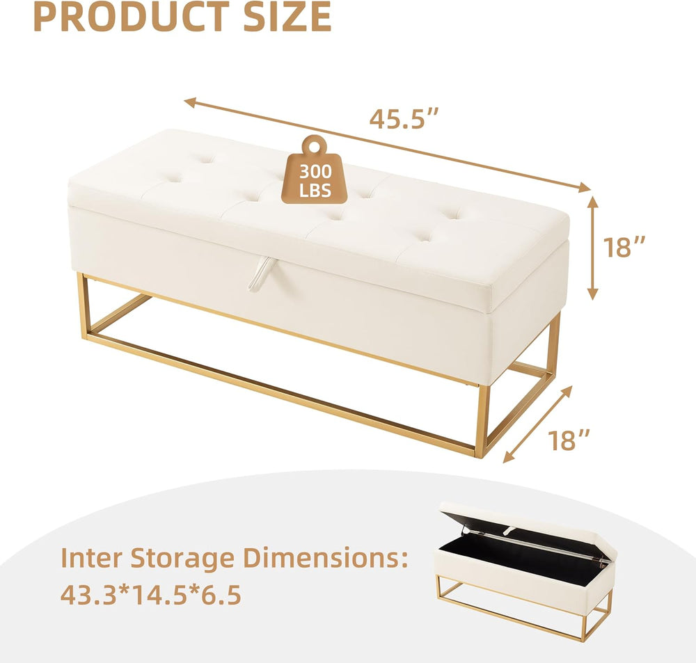 46" End of Bed Bench, Storage Bench with Metal Base Holds up to 500 lbs,...