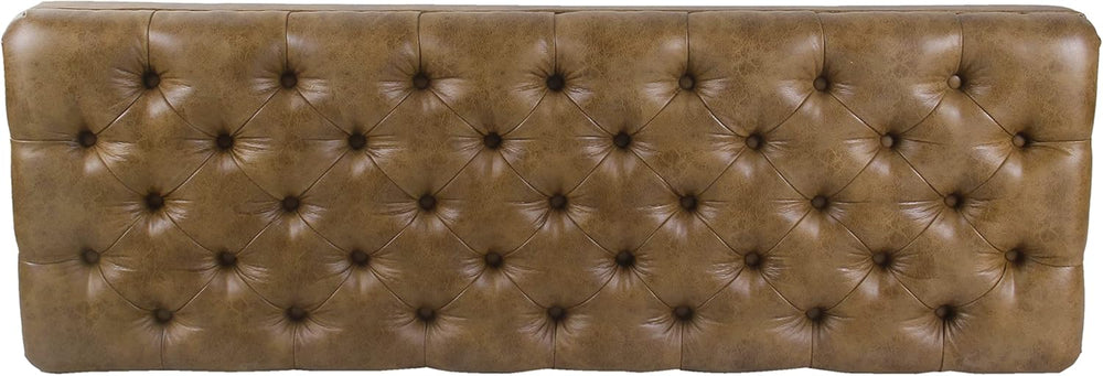 HomePop Tufted Decorative Bench, Light Brown Leather Large