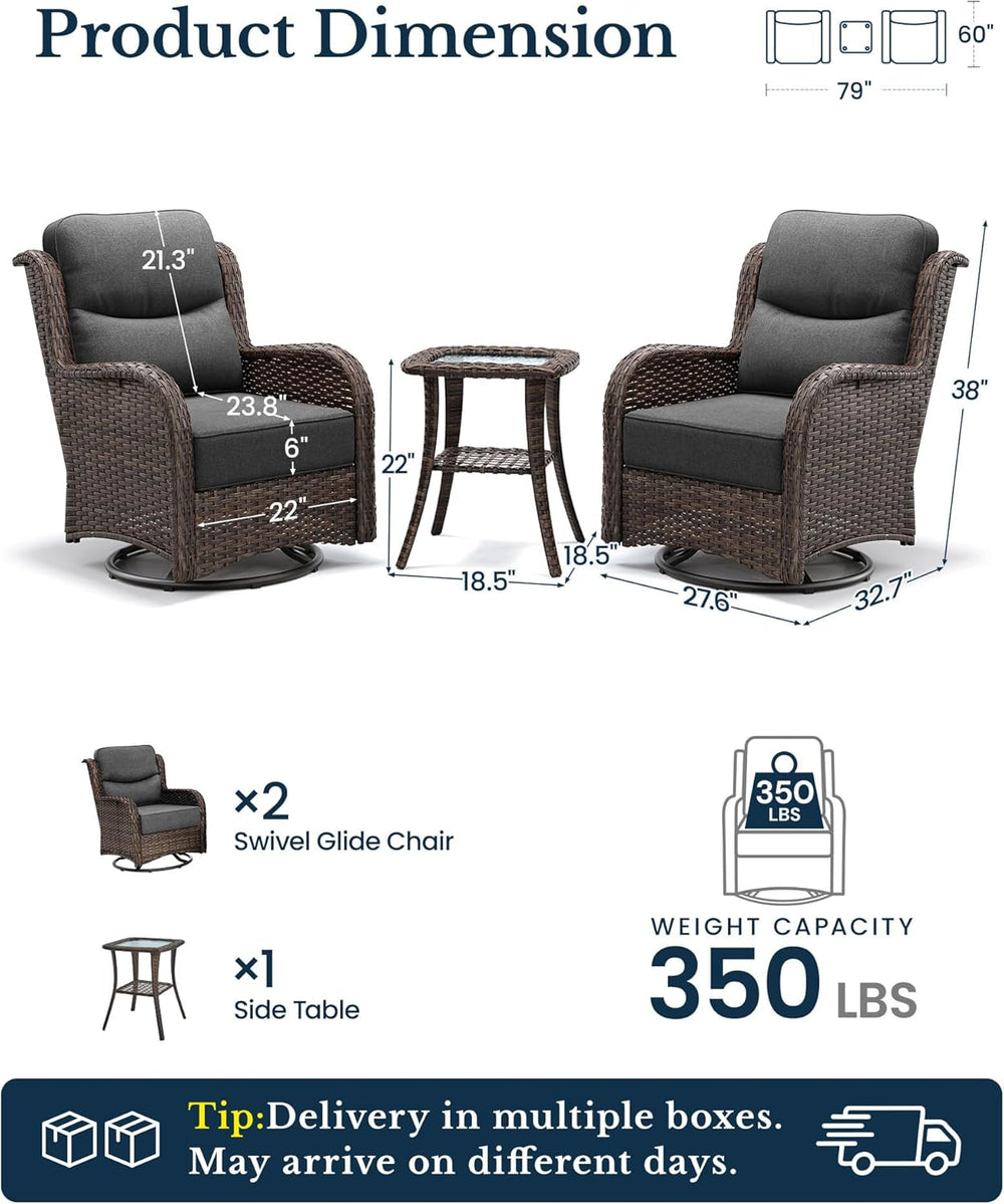 HILLGA 3-Piece Luxury Patio Furniture Set with 6" Thick Cushions, Weathe...