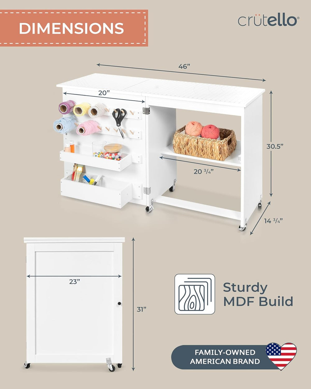 Crutello Sewing Table and Folding Craft Table with Storage for Adults - 46 in...