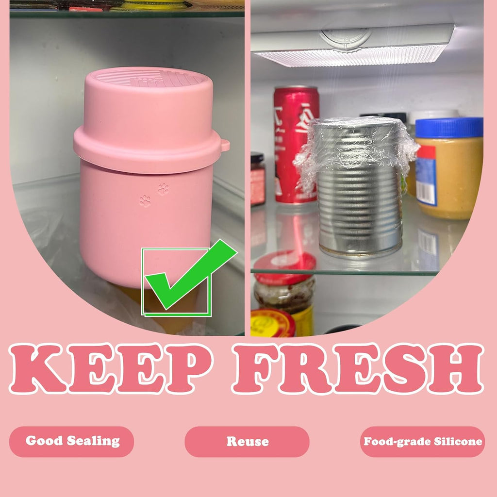 Original Canned Dog Food Storage Container | Silicone Can Cover Pet Food Sealer | BPA Free, Airtight, Dishwasher & Freezer Safe (Pink)