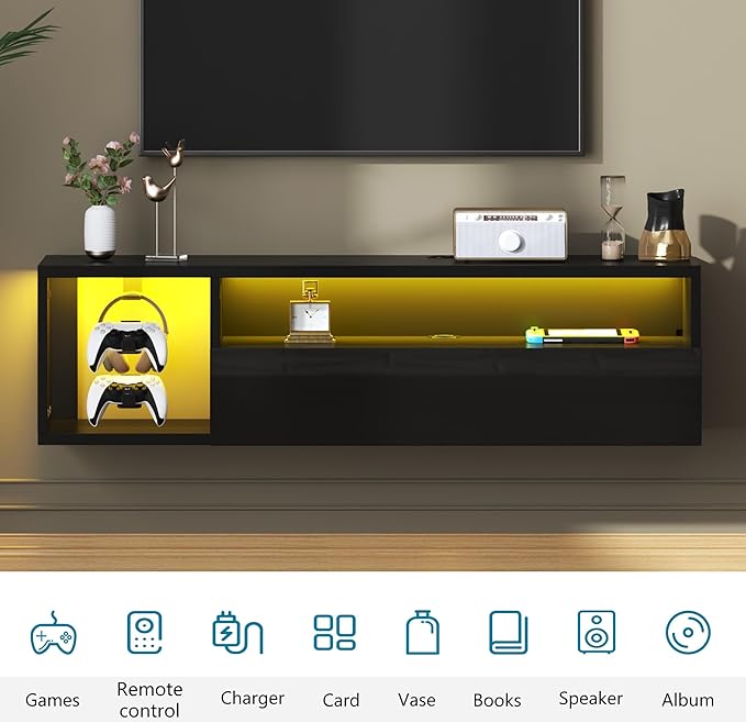 SogesHome 39'' Floating TV Stand with LED Lights, Wall Mounted Entert...