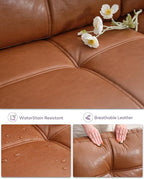TYBOATLE 116’’ W Brown Faux Leather Sectional Couch w/USB and Cup Holders for Living Room, Comfy Tufted U Shaped Sofa w/Chaise Lounge, Office Leather Sofa for Bedroom
