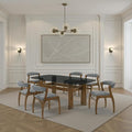 Armen living Ileena Mid-Century Modern 7-Piece Wood Dining Set in Walnut with Tempered Glass Top