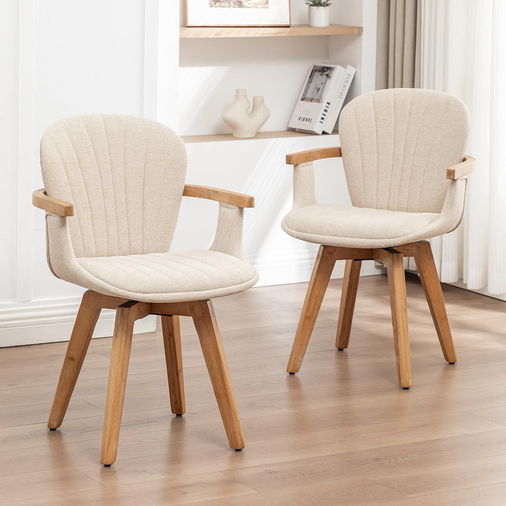 LUNLING Swivel Dining Chairs Set of 4 with Arms Mid Century Modern Beige Char...