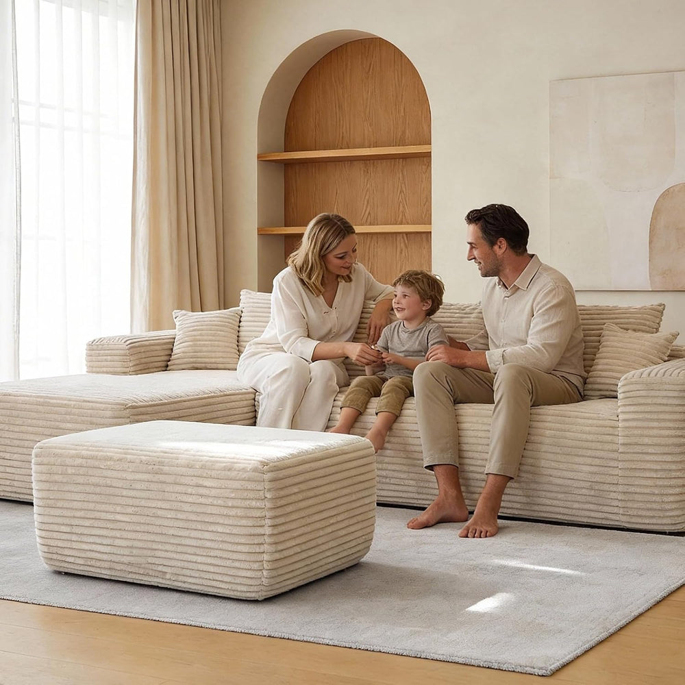 EVLIQUIL Large Ottoman Foot Rest 37" Beige, Sofa Couch Ottomon with Soft...