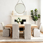 chairus Slipcovered Parsons Dining Chairs Set of 2, Upholstered Dining Room Chairs with Removable Linen Cover & High Back, Modern Farmhouse Wooden Side Kitchen Chairs, Khaki Stripe