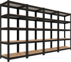 HOMEDANT House Black 5 Tier 24.4" W Laminated Metal Shelving Unit Adjustable Storage Utility Rack Heavy Duty Shelves Organization Multipurpose Shelf Kitchen Garage Pantry Closet 4 Pack