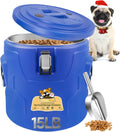 15lb Dog Food Storage Container, Stainless Steel Airtight Pet Food Storage Container and Durable Plastic Food Container, Large Metal Cat Food Container with Lid and Scoop to Keep Fresh