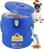 15lb Dog Food Storage Container, Stainless Steel Airtight Pet Food Storage Container and Durable Plastic Food Container, Large Metal Cat Food Container with Lid and Scoop to Keep Fresh
