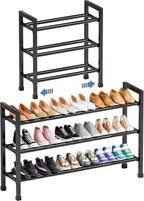 Mavivegue 19“- 43” Adjustable Shoe Rack, 3 Adjustable Length, 3 Tier Expandable Shoe Rack for Closet, Entryway, Shoe Shelf, Black