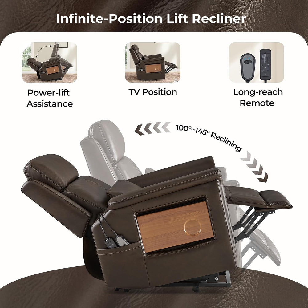 CHITA Leather Power Lift Recliner Chair for Elderly, Heat & Massage, Brown