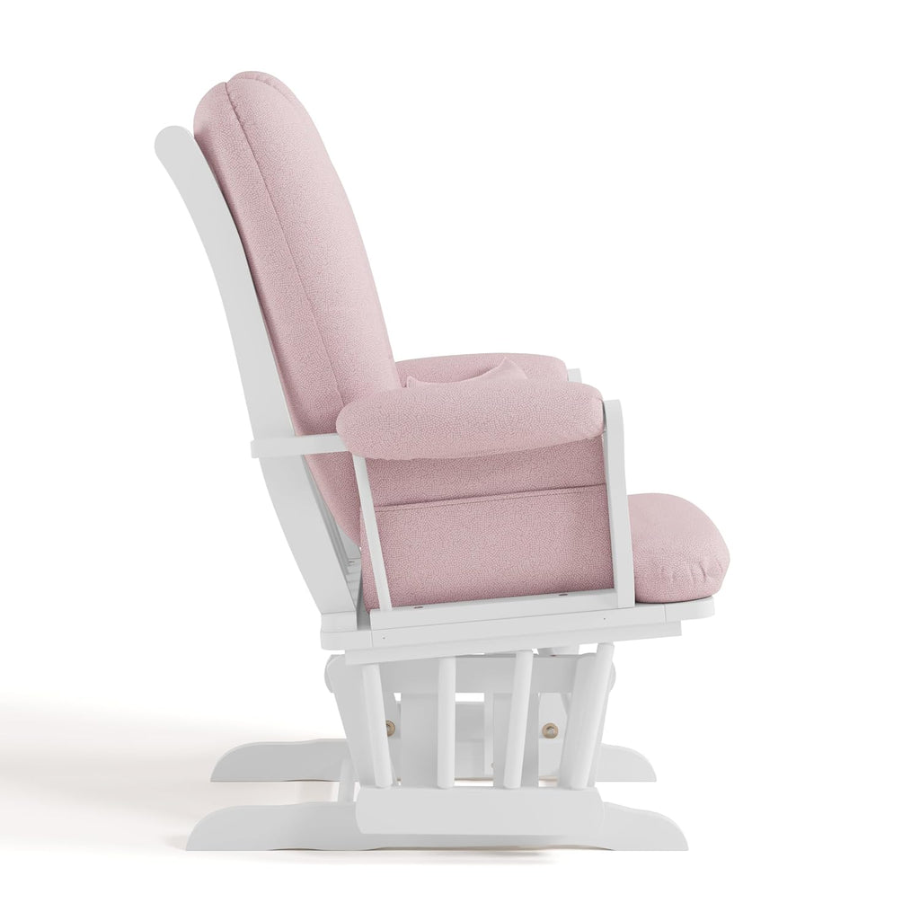 Storkcraft Tuscany Custom Glider and Ottoman with Free Lumbar Pillow (White/Pink Blush Swirl) - Cleanable Upholstered Comfort Rocking Nursery Chair with Ottoman