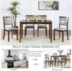 5-Piecern Dining Table Set, Kitchen Set with One Rectangular Table and 4 Upholstered Chairs, Living Room Chairs with Ladder Backrest and Comfortable Seat Cushion, Walnut