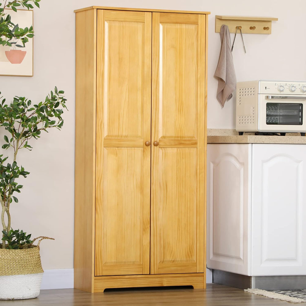 67" Kitchen Pantry Cabinet, Pinewood Storage Cabinet with 2 Door & A...