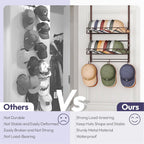 SWTYMIKI Over Door Hat Organizer - 3 Tier Wall Mounted Hat Rack with 2 Adjustable Metal Basket and 3 Hooks, Hanging Baseball Cap Organizer Storage Holds up to 29 Caps for Door, Bedroom, Closet