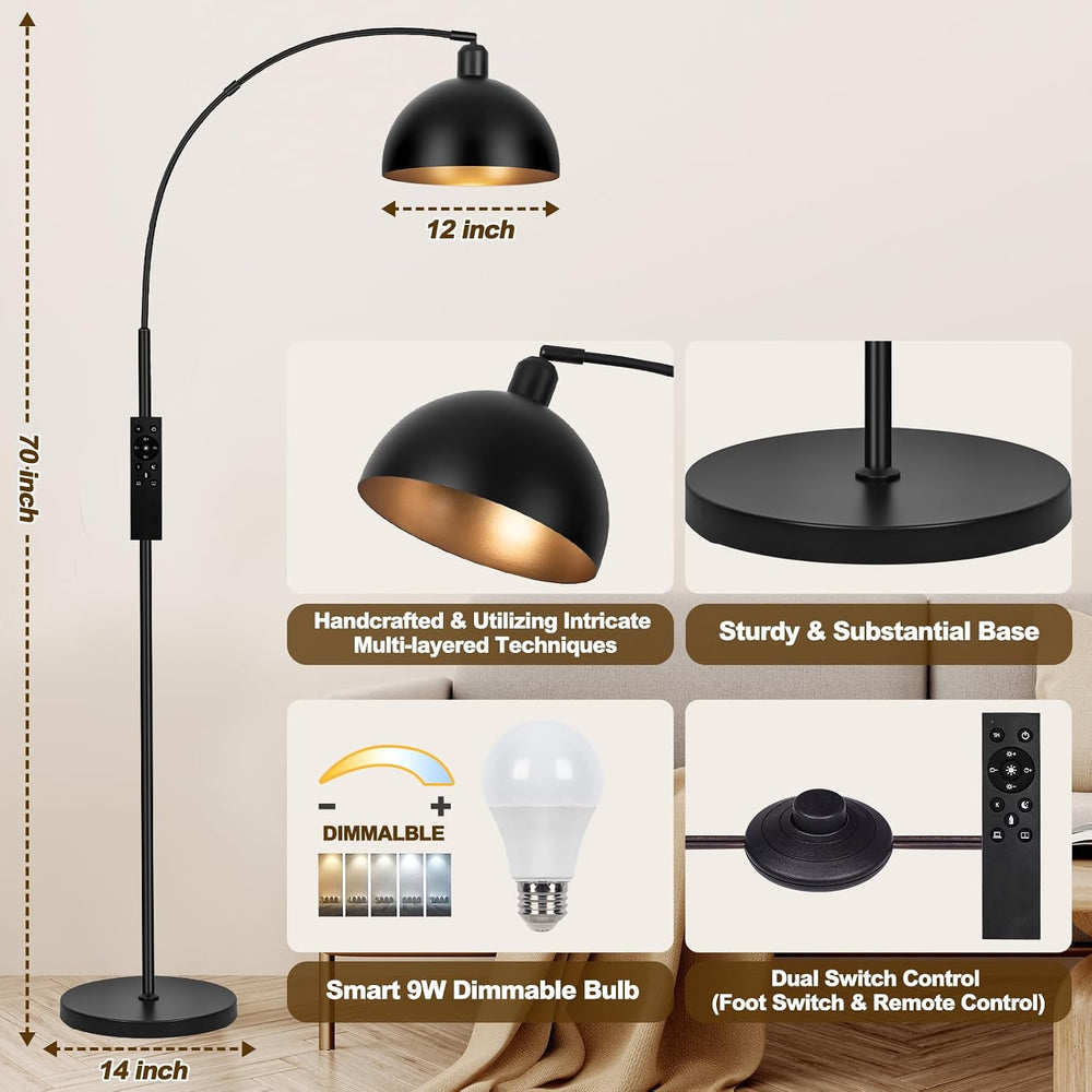 【Upgraded】Black Arc Floor Lamps for Living Room - Dimmable Arched Floor Lamp ...