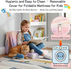 Tiita Foldable Floor Mattress for Kids-Glow in The Dark Toddler Nap Mat with Storage Bag, Portable Toddler Floor Pad for Travel, Daycare, Camping, RV, Playroom, Twill Pegasus