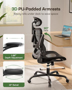 Marsail Ergonomic Mesh Office Chair High Back Home Office Desk Chair with Adaptive Lumbar Support, 2D Headrest, 3D Flip-Up Armrests, Height Adjustable and Rocking Tilt for Home Office and Gaming