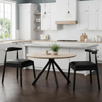 Farini Mid Century Modern Dining Chairs Set of 2, Solid Wood Frame Kitchen Chairs with PU Leather Upholstered Seat for Dining Room & Breakfast Nook,Black-Black