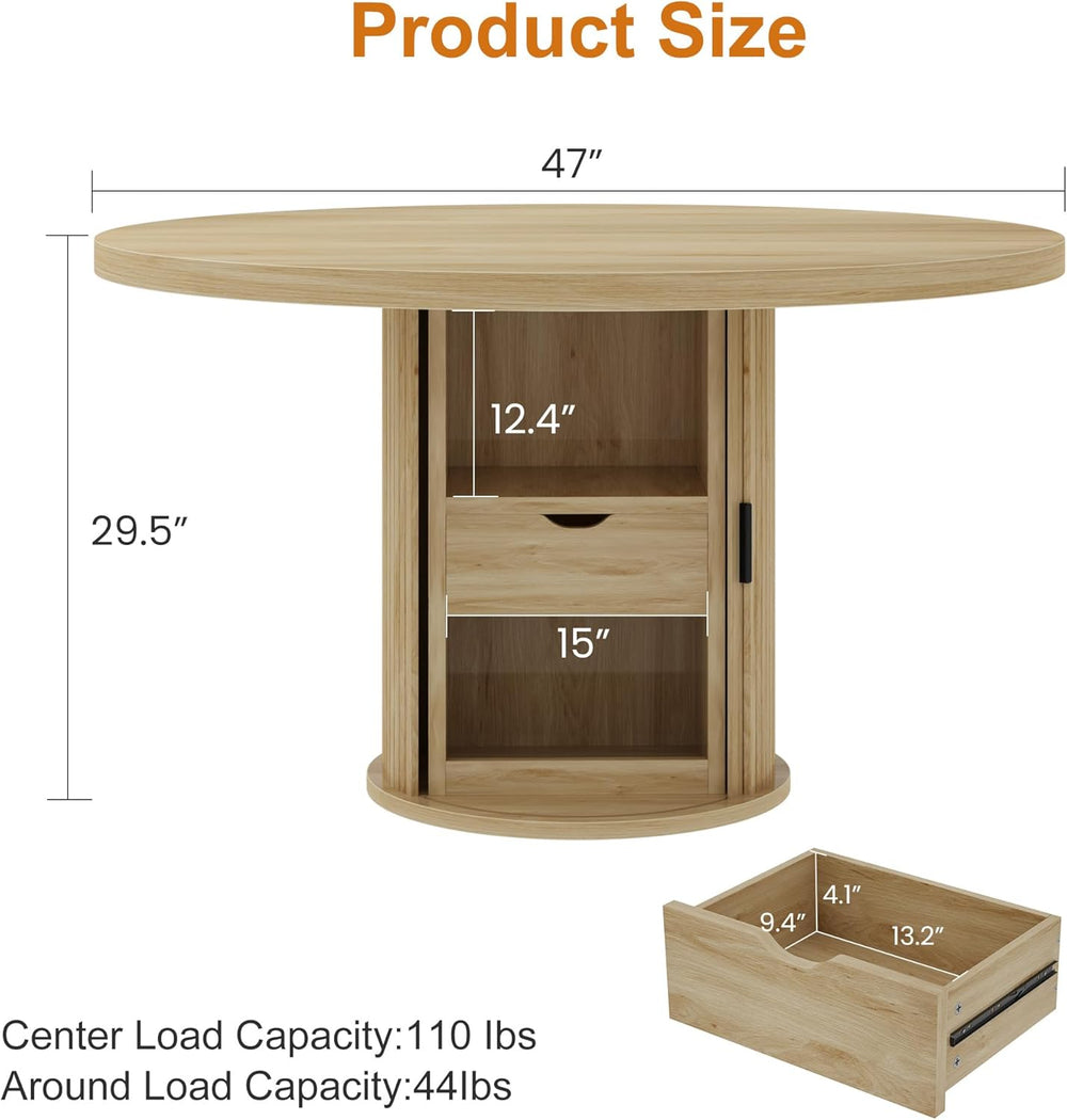 IDEALHOUSE 47" Round Dining Table for 4-6, Modern Farmhouse Kitchen Tabl...